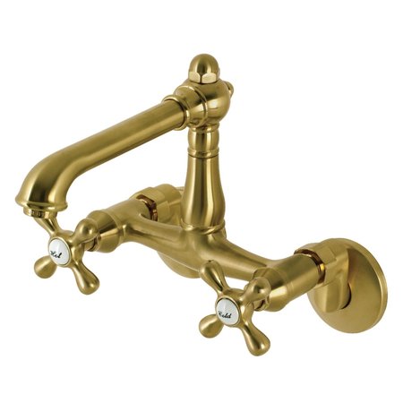 English Country 6 Adjustable Center Wall Mount Kitchen Faucet, Brass